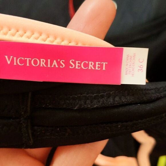 Victoria’s Secret Black Orange teal yellow Push Up Swim Suit Bikini Top 36C - Picture 7 of 9